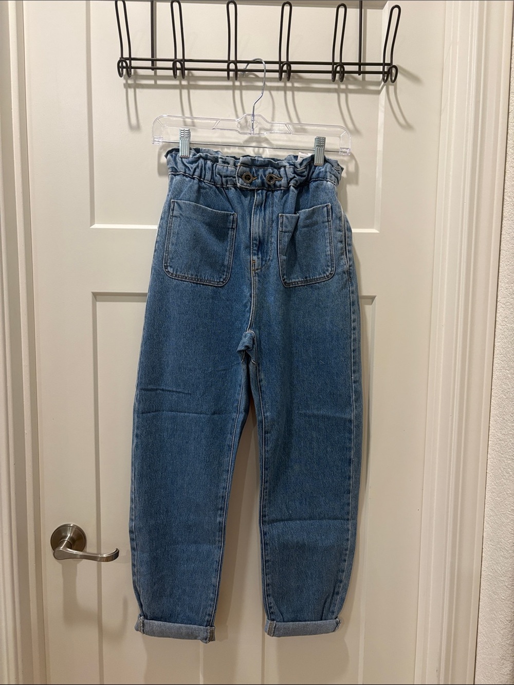 Zara Light Blue Boyfriend Paperbag Waist Jeans